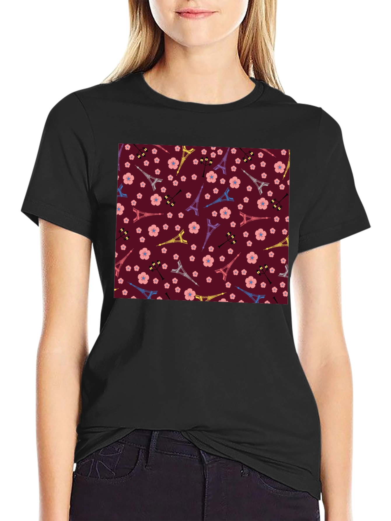 Paris Eiffel Tower Blossom Pattern T-Shirt
