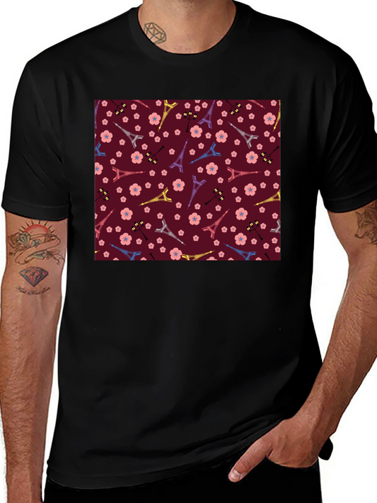 Paris Eiffel Tower Blossom Pattern T-Shirt