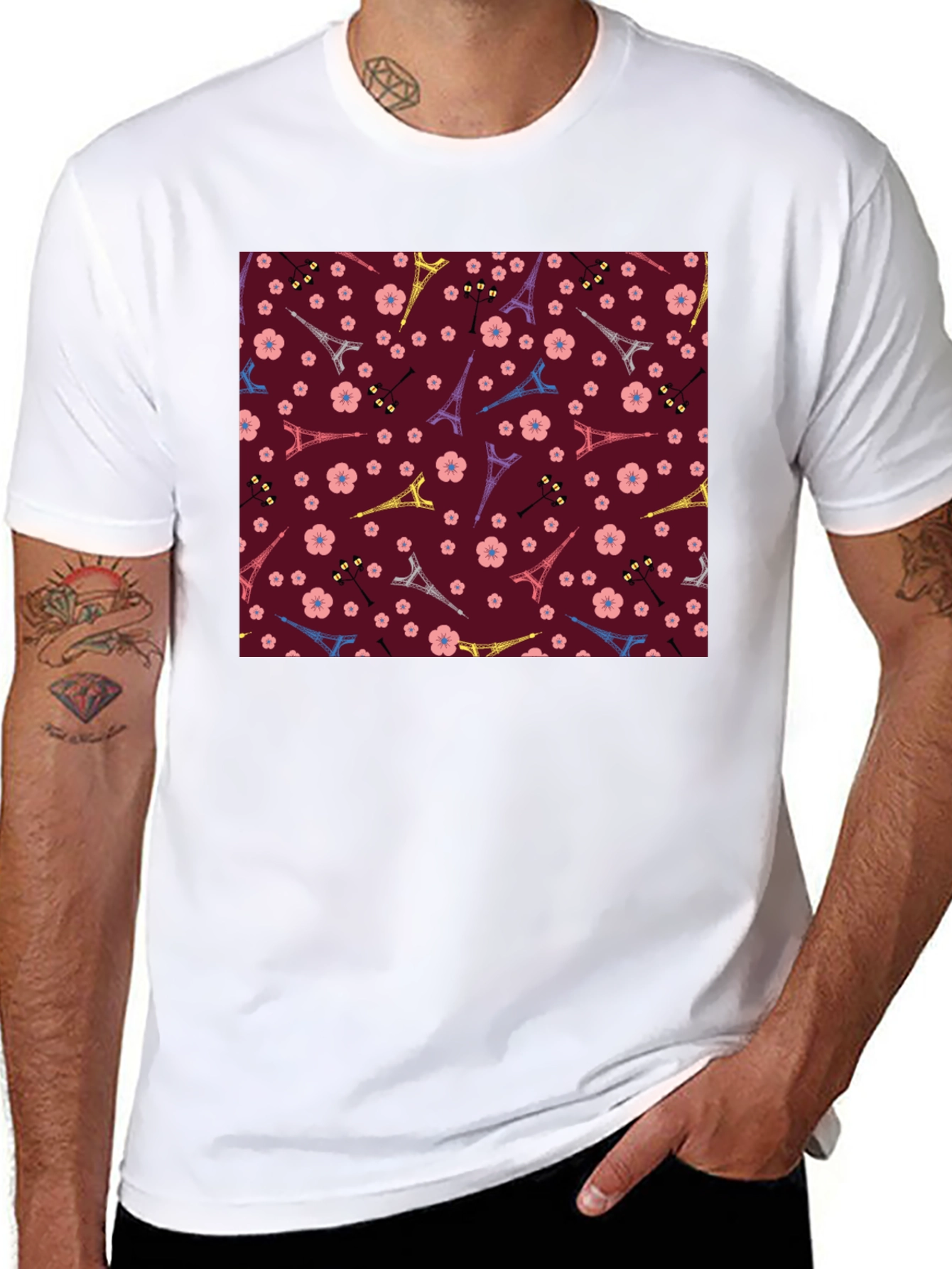 Paris Eiffel Tower Blossom Pattern T-Shirt