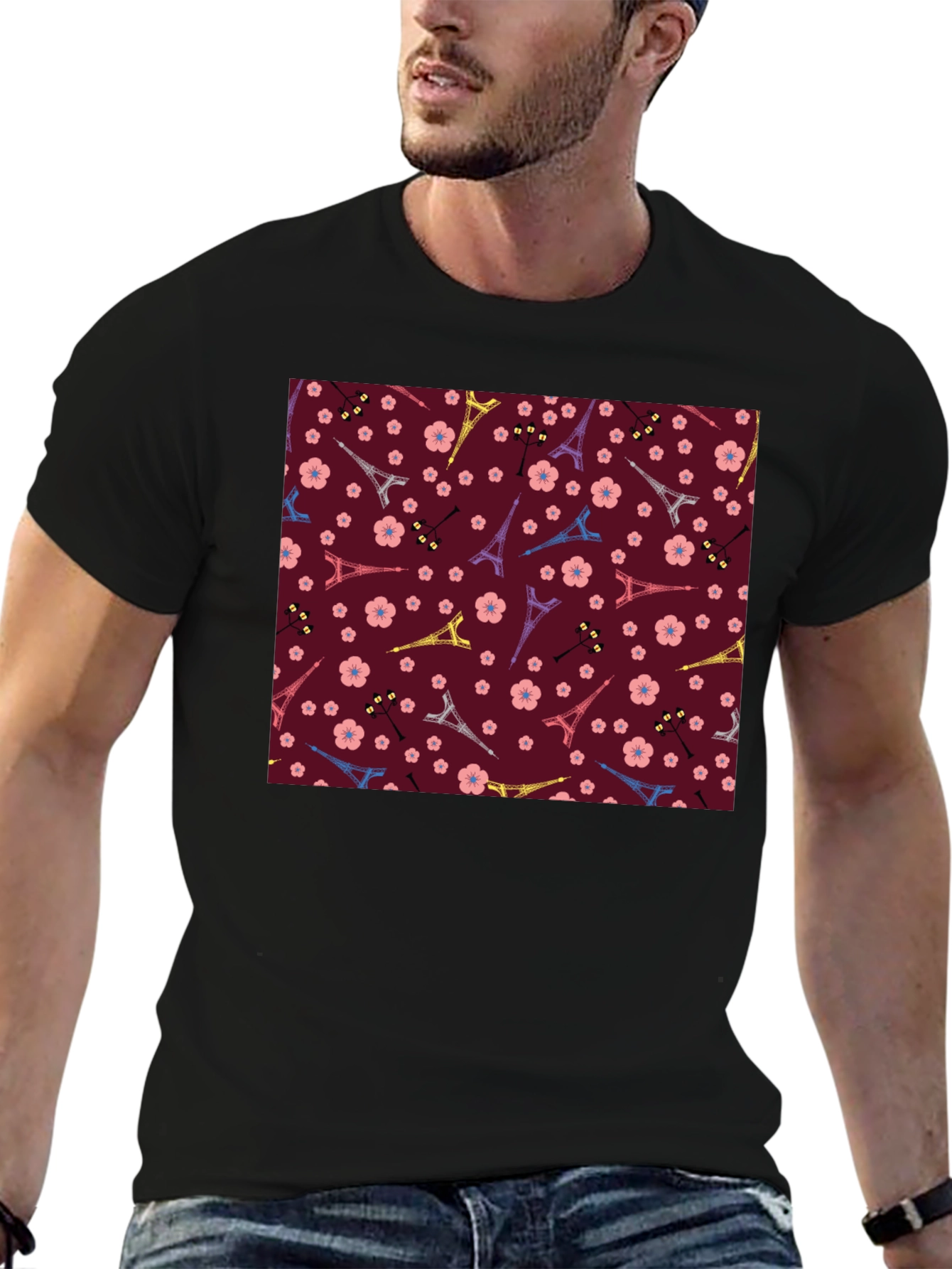Paris Eiffel Tower Blossom Pattern T-Shirt