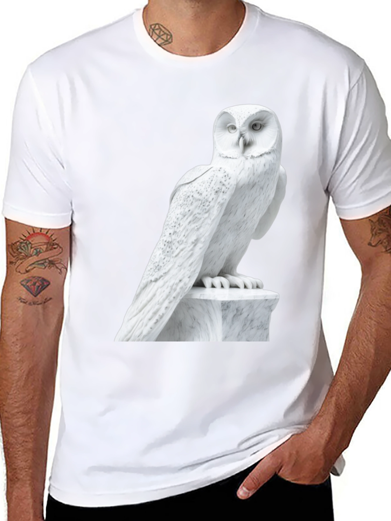 Owl Statue Graphic T-Shirt - Unisex Black Tee