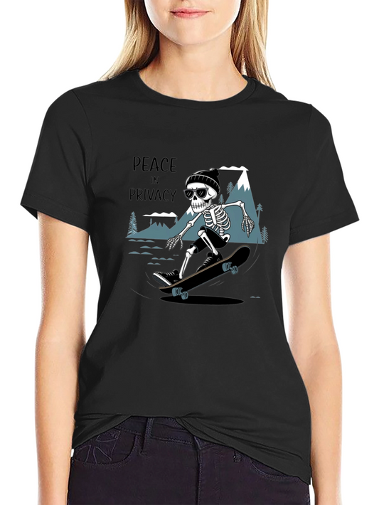 Peace in Privacy Skeleton Skateboarder Black T-Shirt
