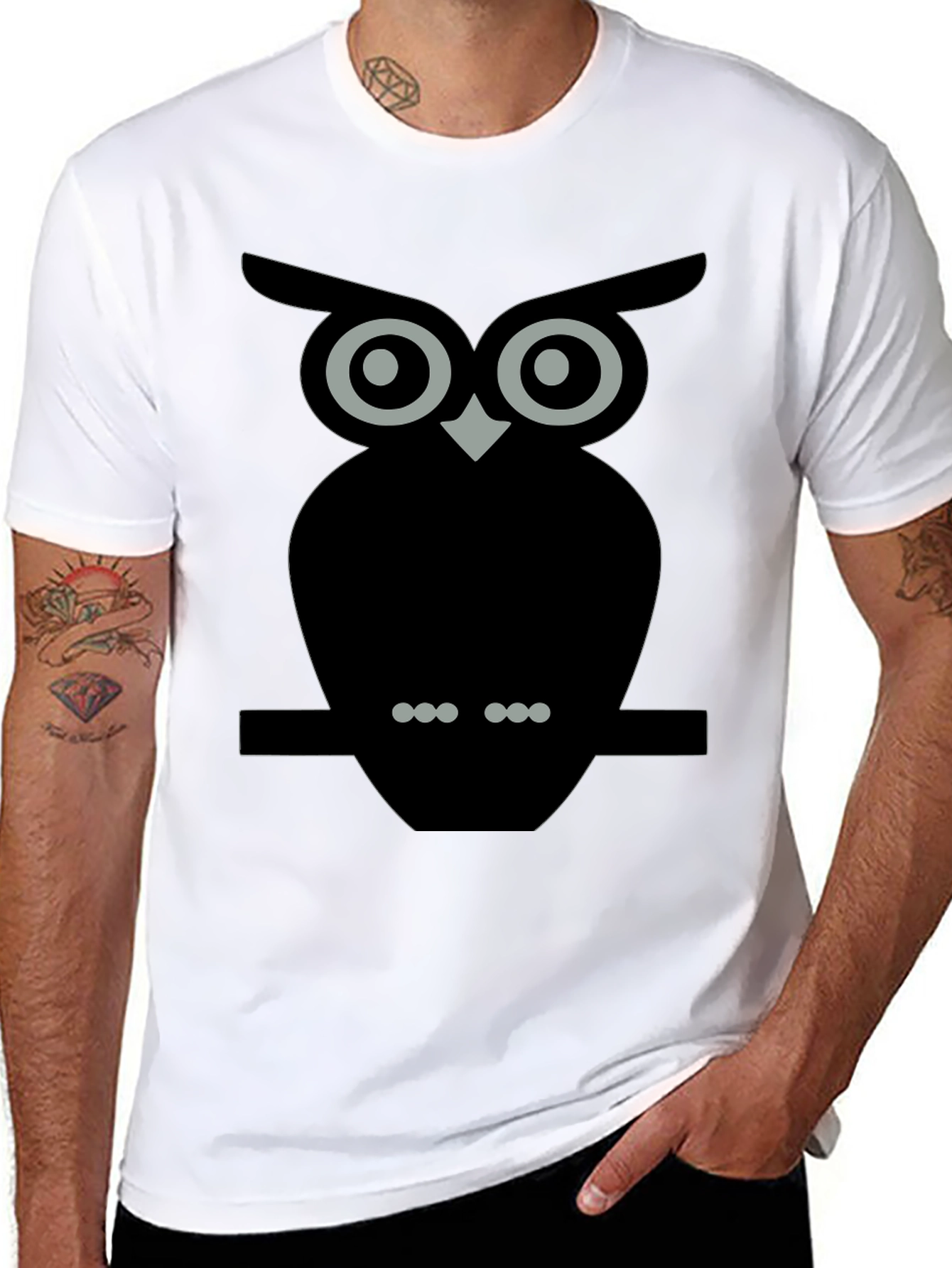 Owl Graphic Tee - Black Cotton Blend T-Shirt