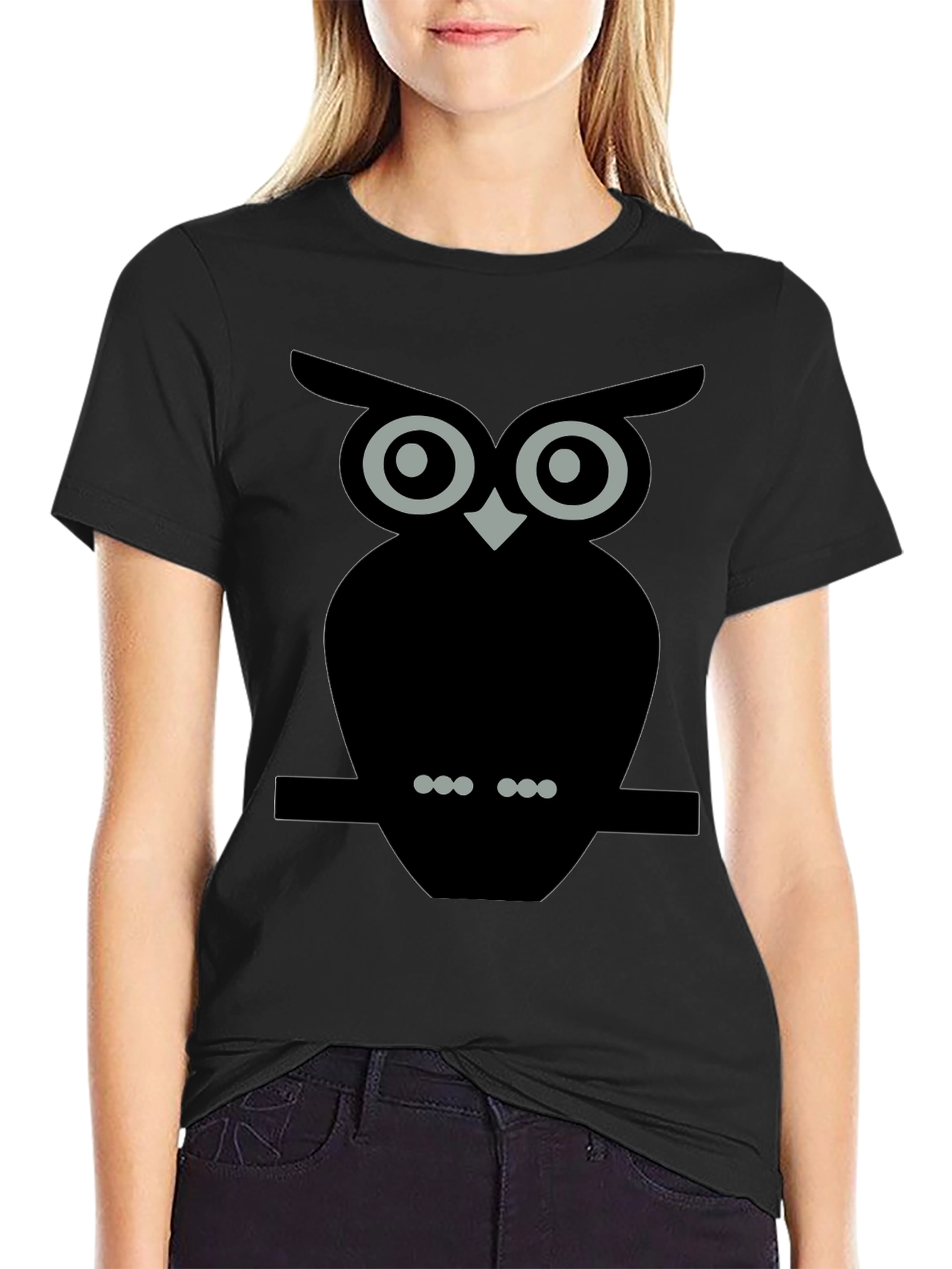 Owl Graphic Tee - Black Cotton Blend T-Shirt