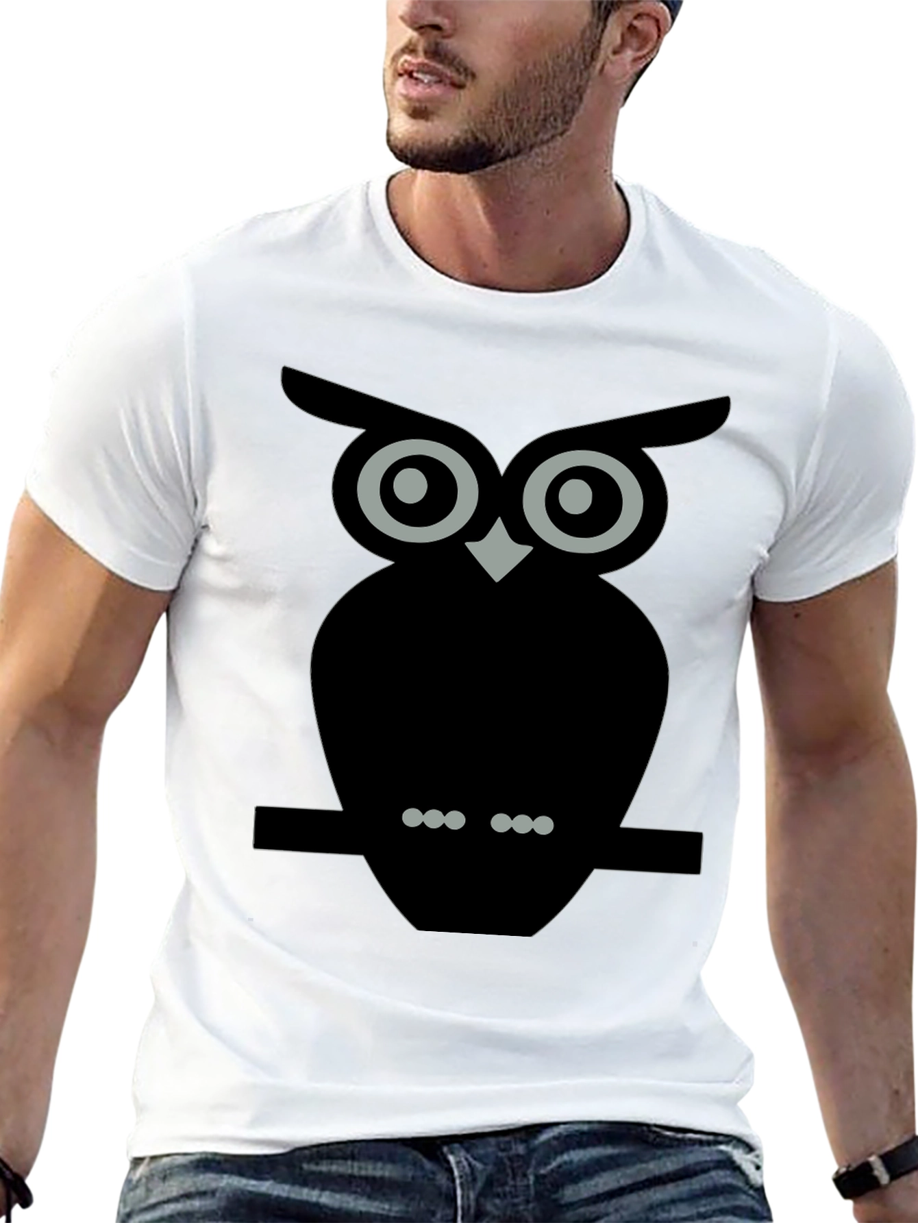 Owl Graphic Tee - Black Cotton Blend T-Shirt