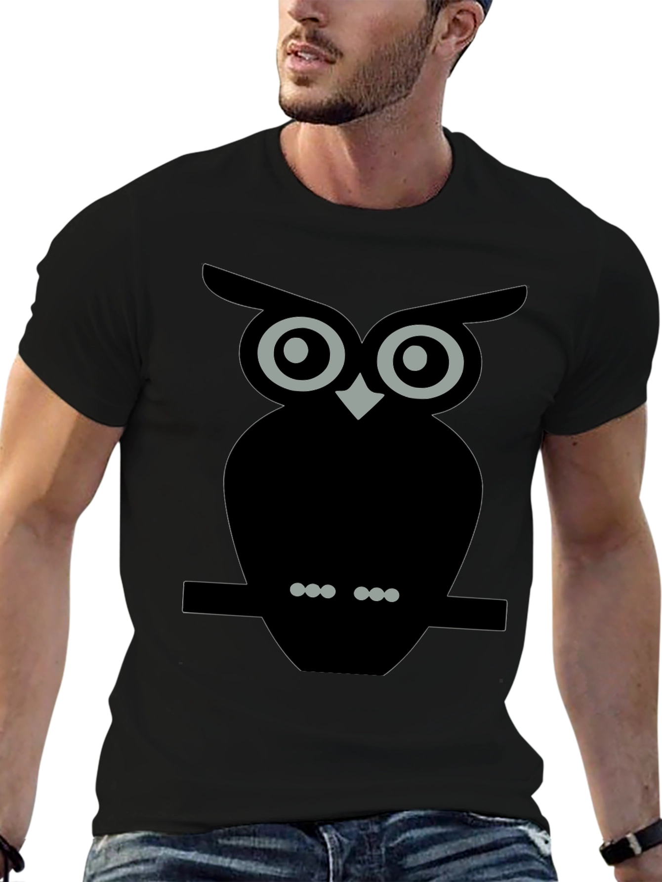 Owl Graphic Tee - Black Cotton Blend T-Shirt