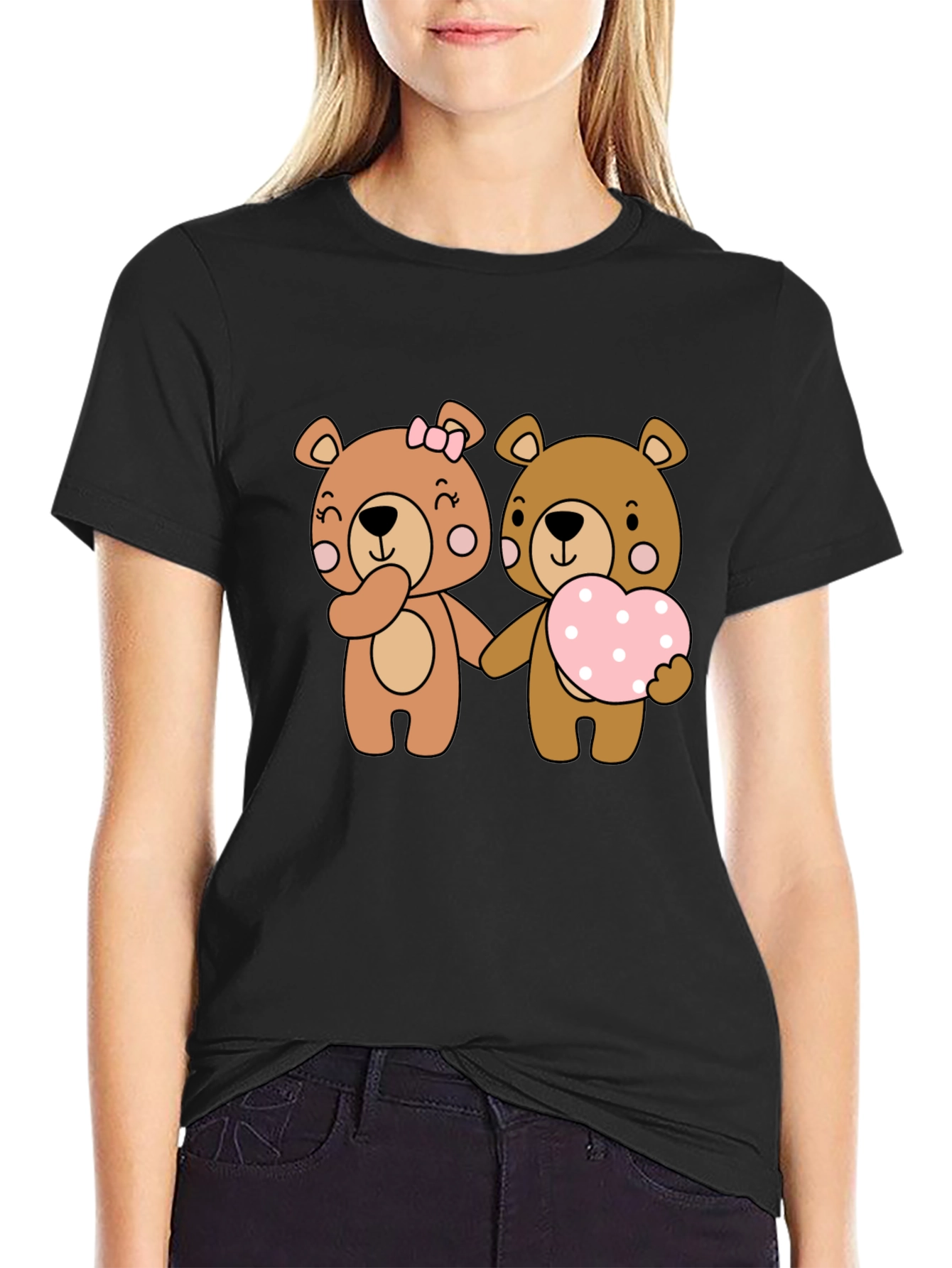 Bear Love Couple Black T-Shirt