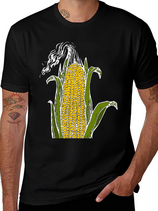 Corn Graphic Tee - Unisex Black Cotton T-Shirt