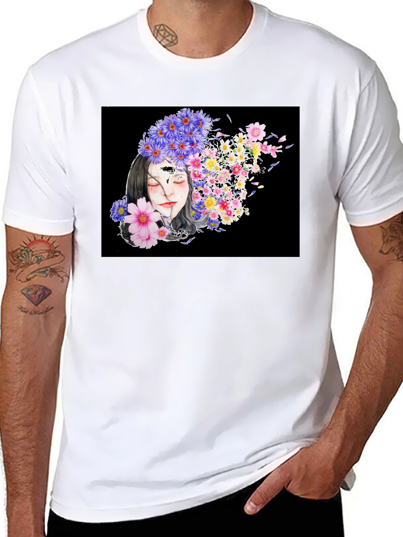 Floral Woman Black T-Shirt