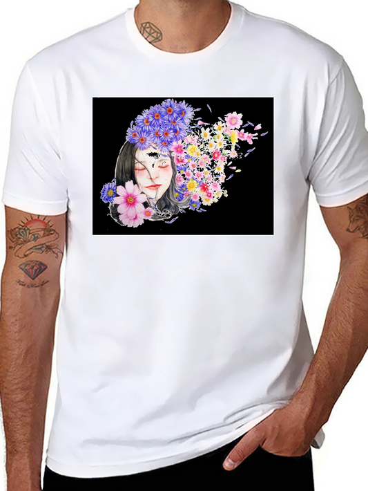 Floral Woman Black T-Shirt