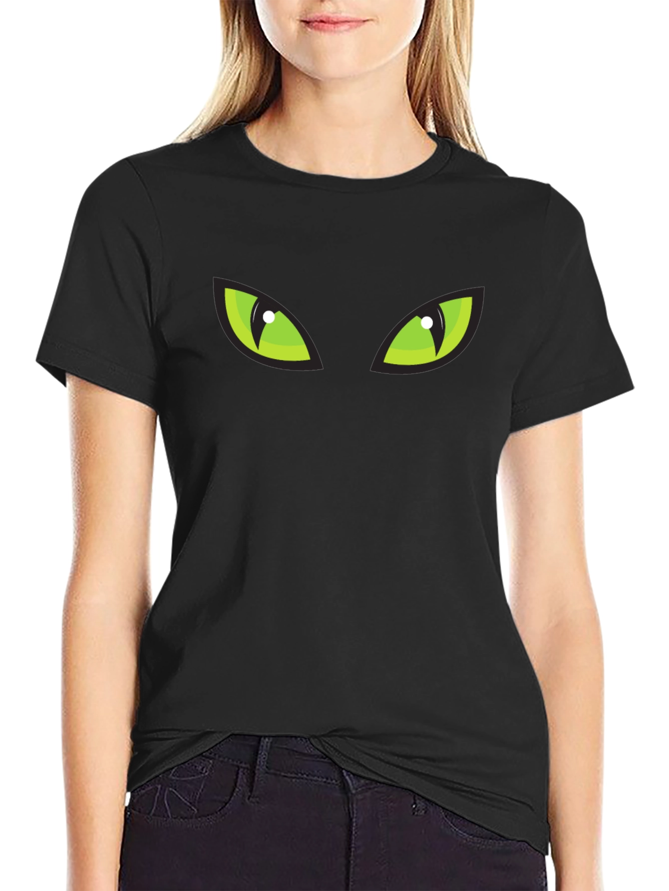 Mysterious Green Eyes Black T-Shirt