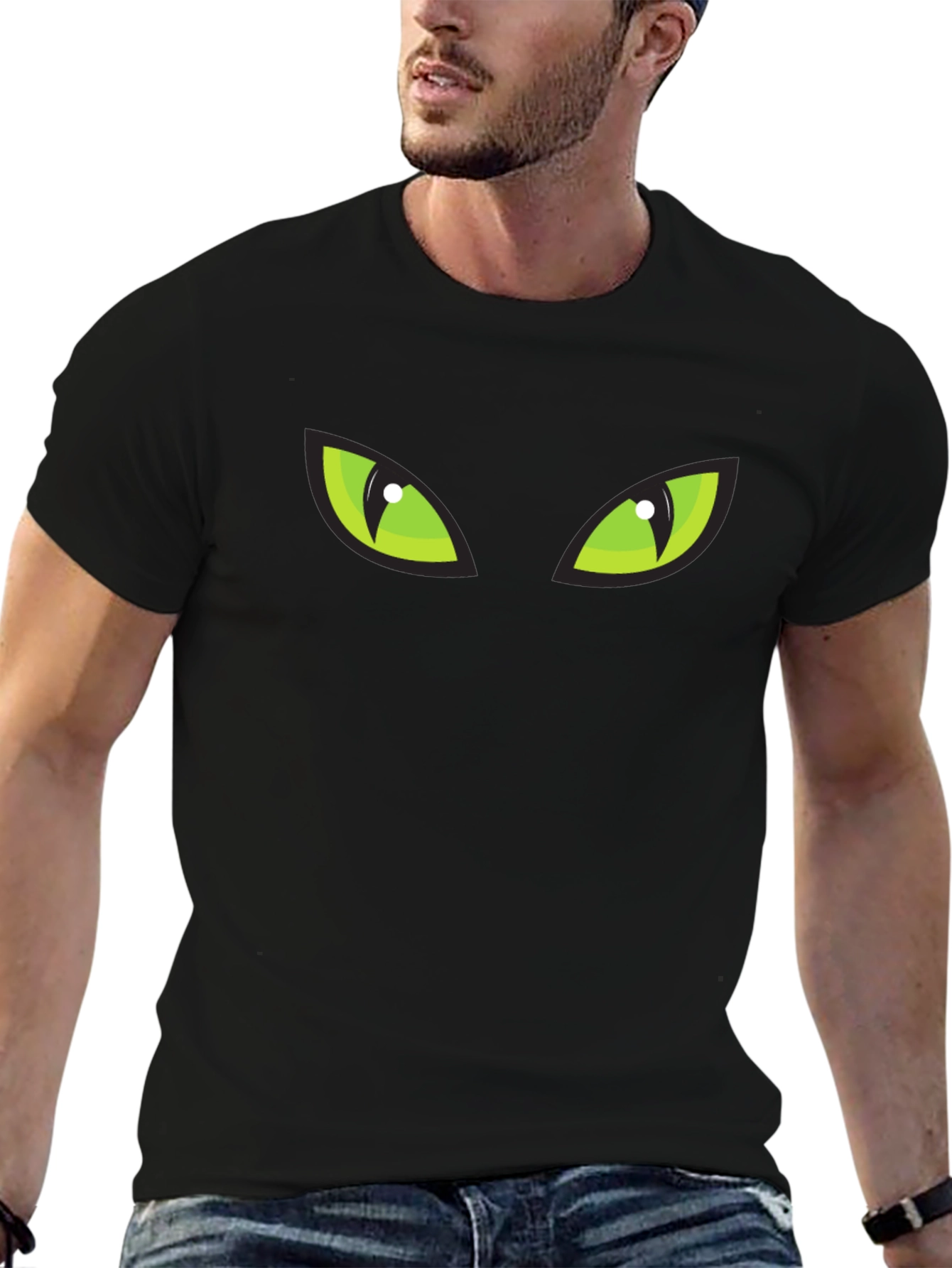 Mysterious Green Eyes Black T-Shirt