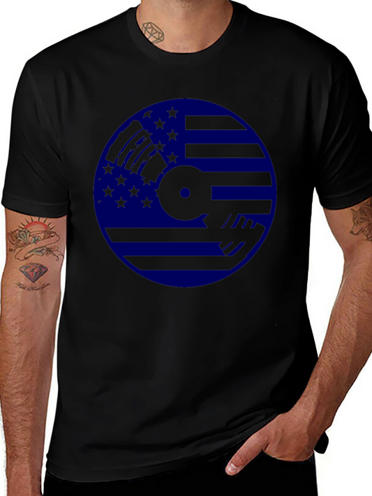 Guitarist USA Flag Graphic Black T-Shirt