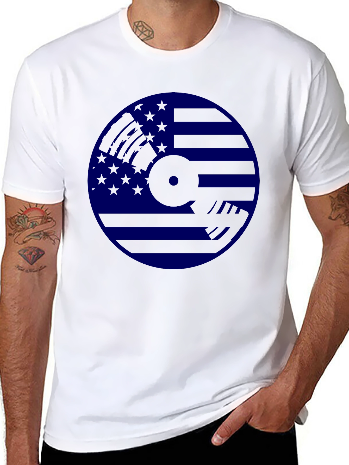 Guitarist USA Flag Graphic Black T-Shirt