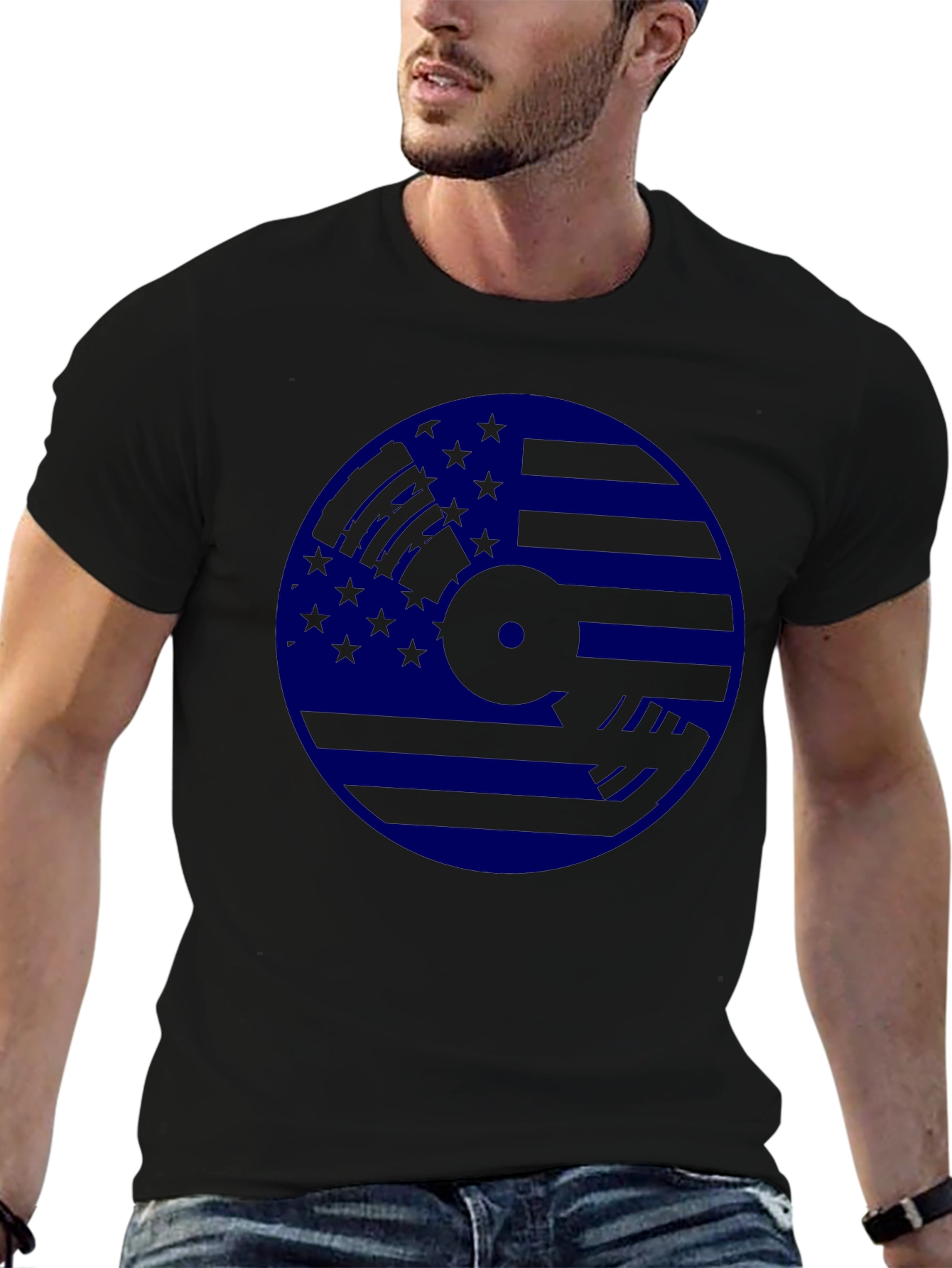 Guitarist USA Flag Graphic Black T-Shirt