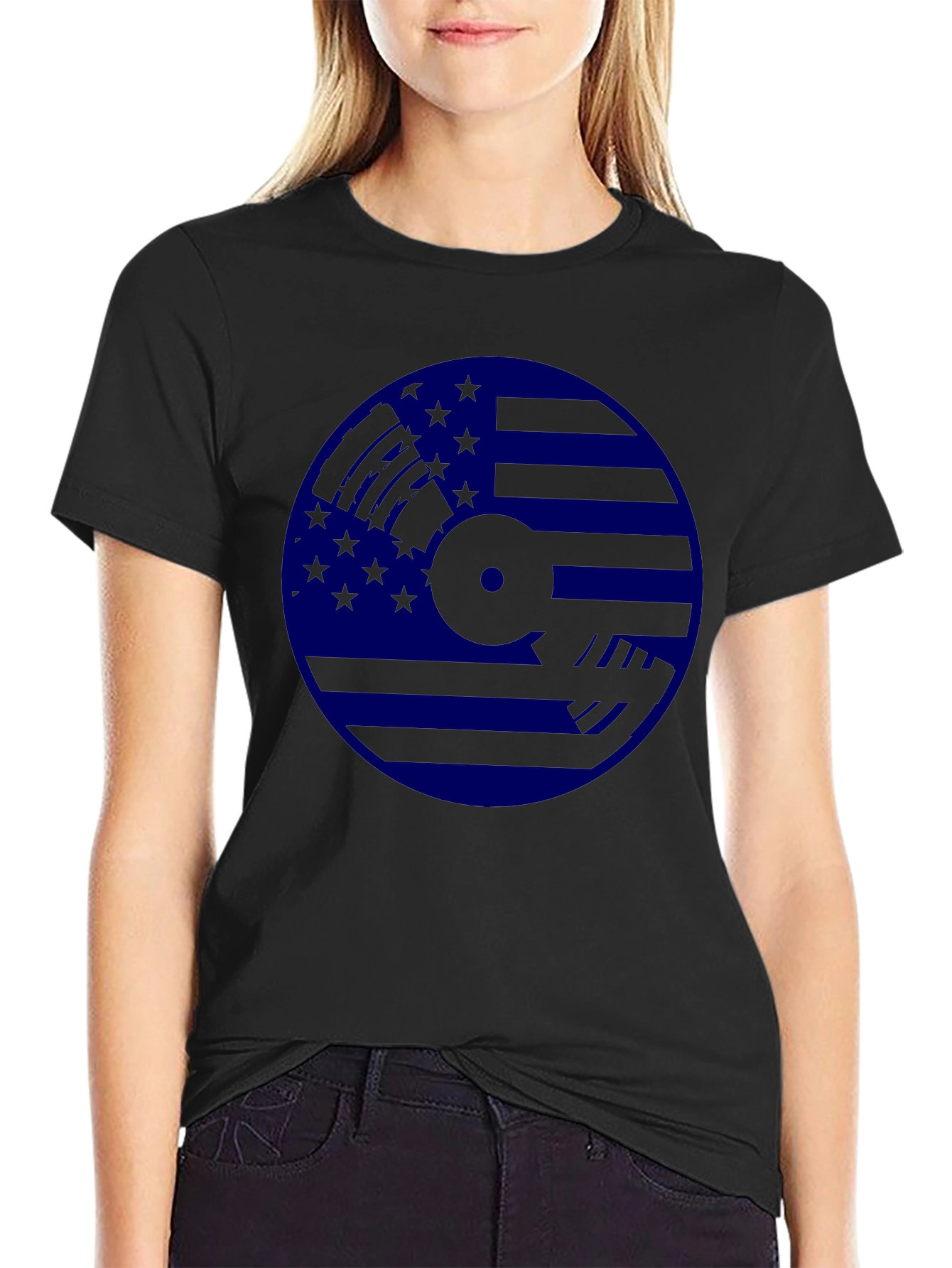 Guitarist USA Flag Graphic Black T-Shirt