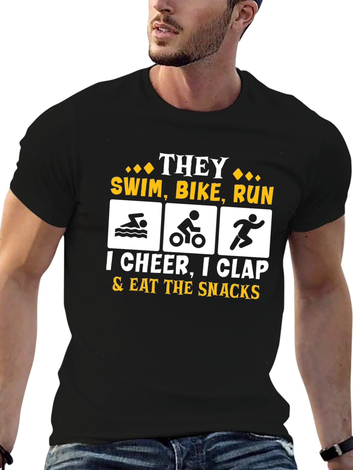 Triathlon Fan T-Shirt: Swim Bike Run Cheer Squad