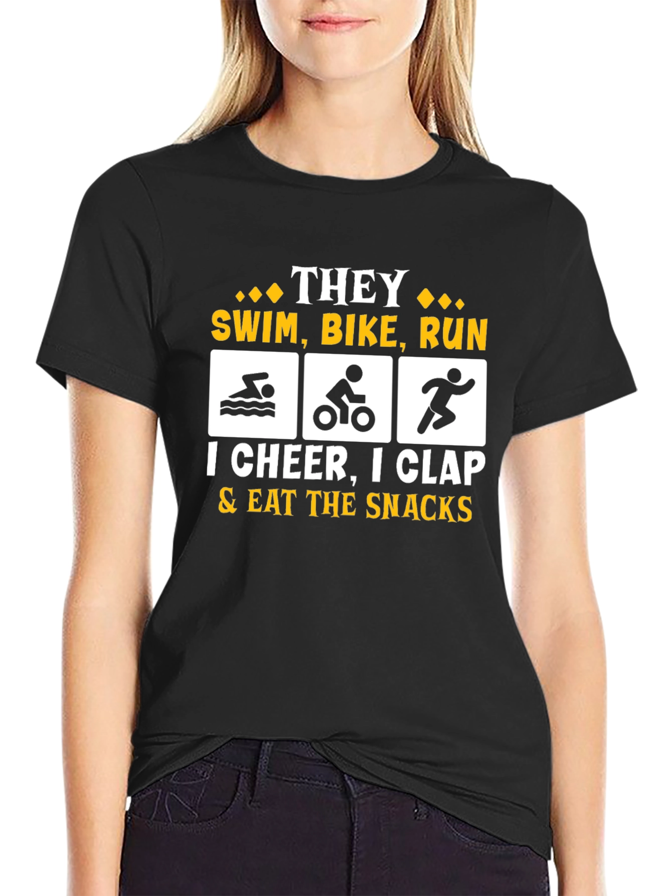 Triathlon Fan T-Shirt: Swim Bike Run Cheer Squad