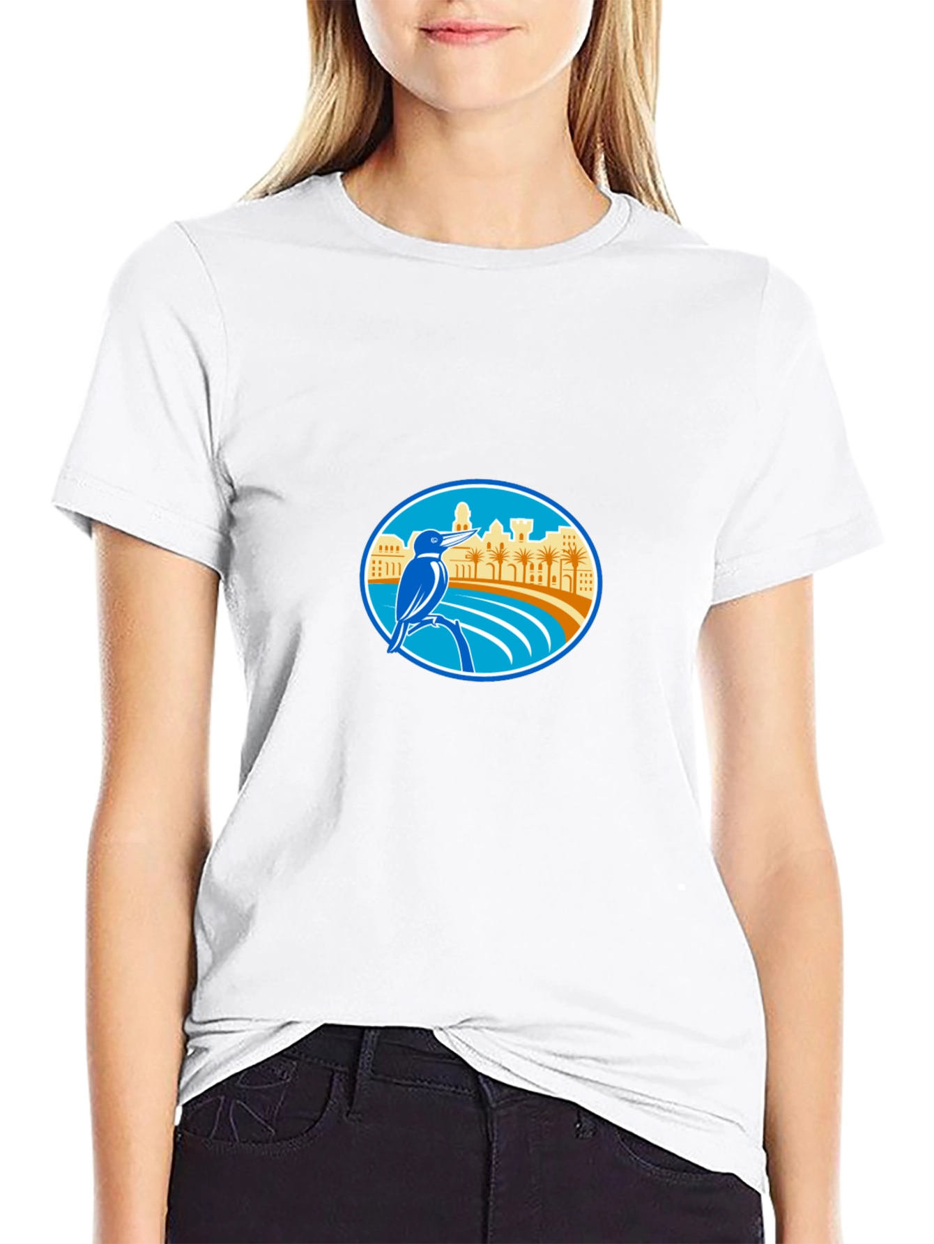 Kingfisher Bird Coastal City T-Shirt
