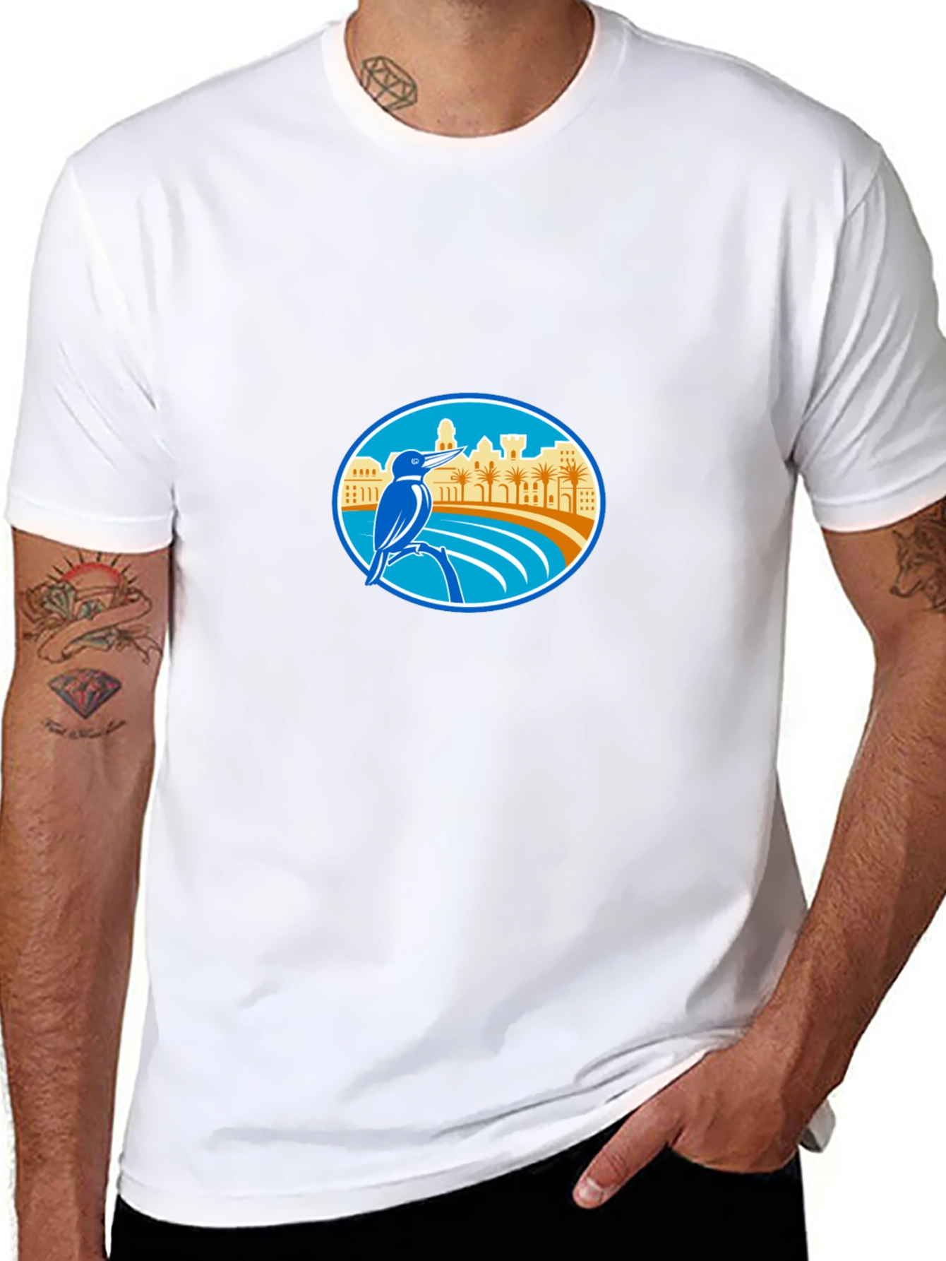 Kingfisher Bird Coastal City T-Shirt