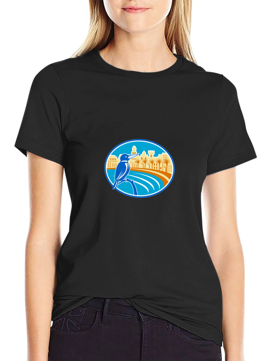 Kingfisher Bird Coastal City T-Shirt