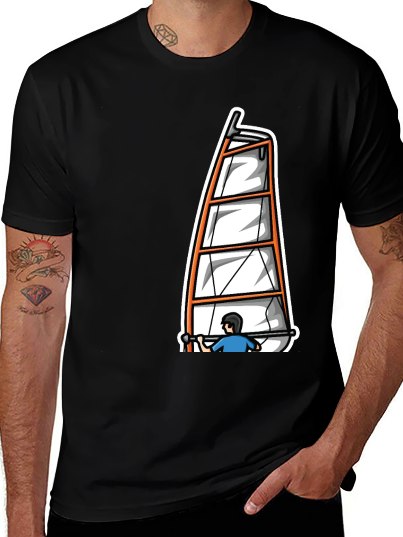 Windsurfing Graphic Tee - Black Cotton T-Shirt