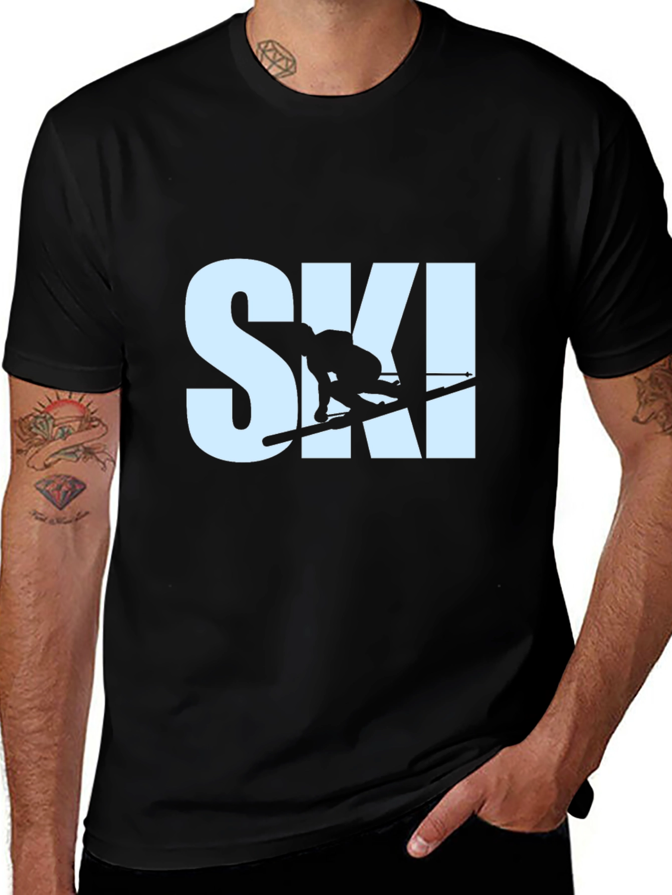 Mens Ski T-Shirt - Black Graphic Tee