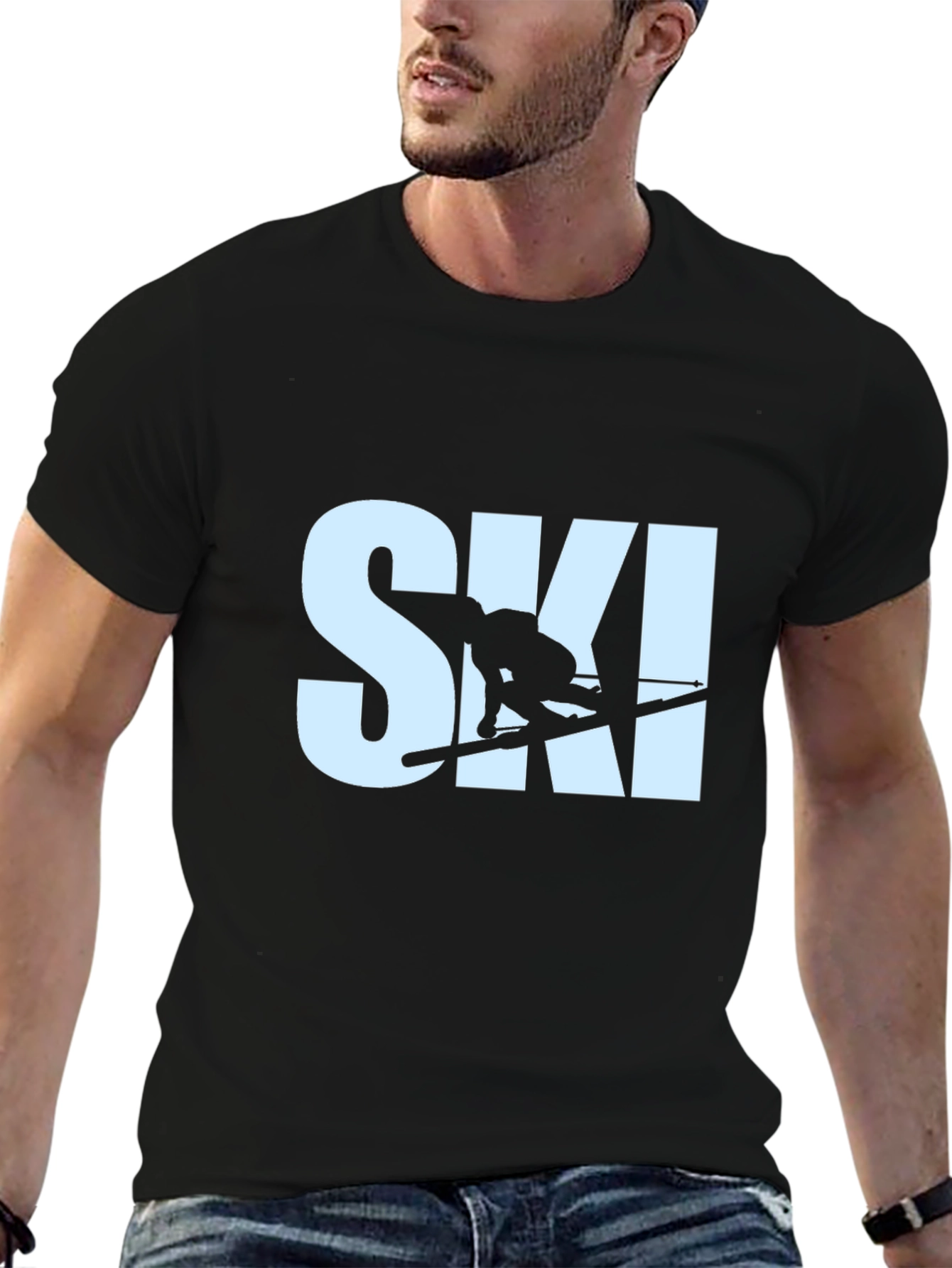 Mens Ski T-Shirt - Black Graphic Tee
