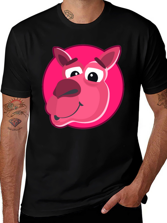 Cartoon Pink Animal Graphic Black T-Shirt
