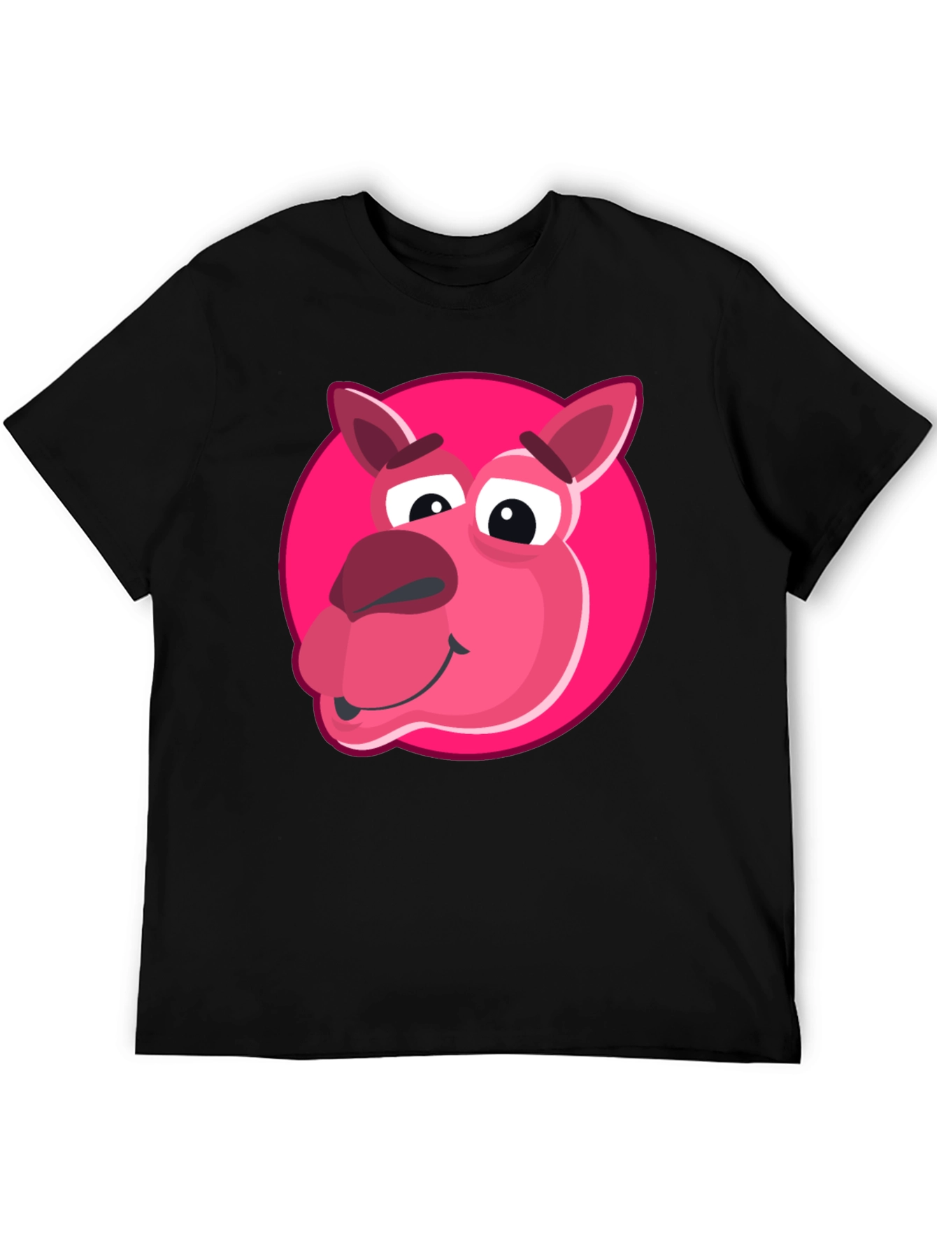 Cartoon Pink Animal Graphic Black T-Shirt