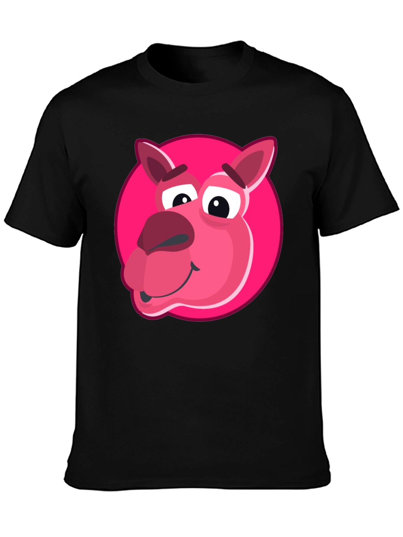 Cartoon Pink Animal Graphic Black T-Shirt