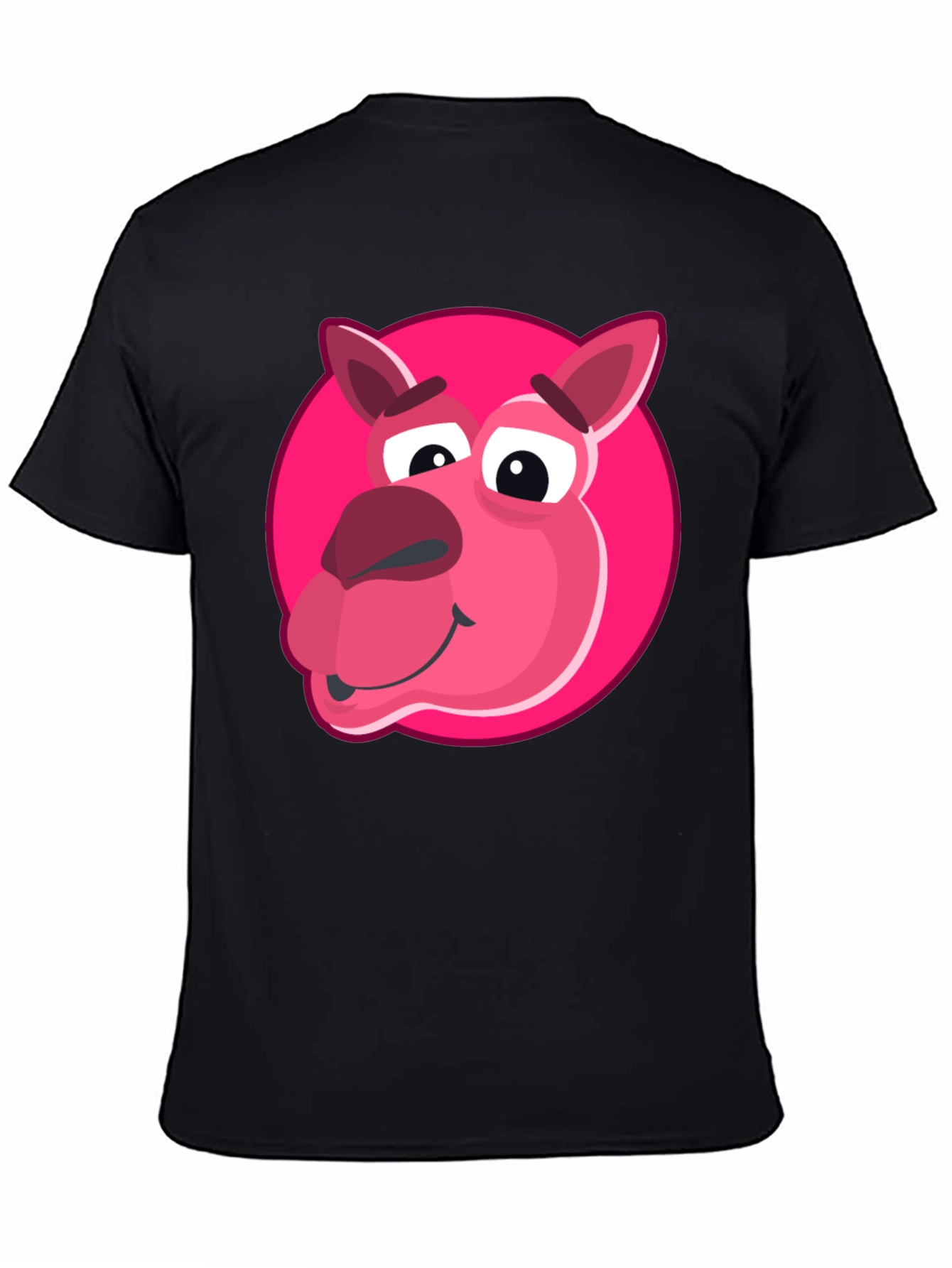 Cartoon Pink Animal Graphic Black T-Shirt