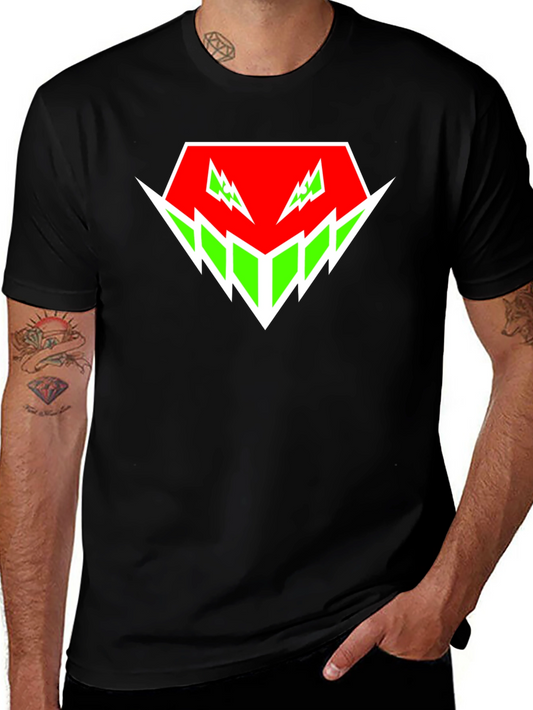 Edgy Graphic Tee - Red & Green Abstract Design