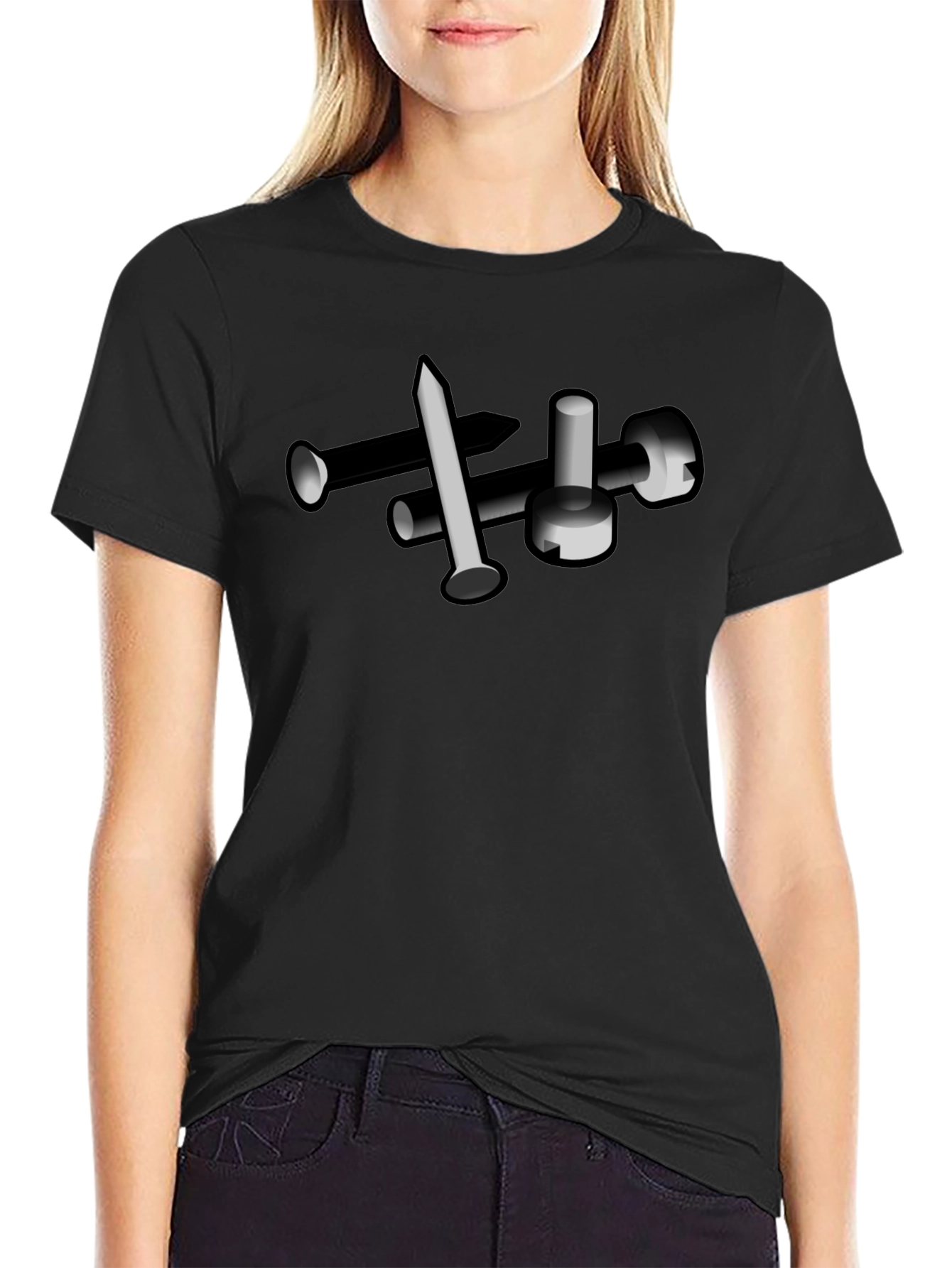 Nails & Screw Graphic Tee - Black Cotton T-Shirt