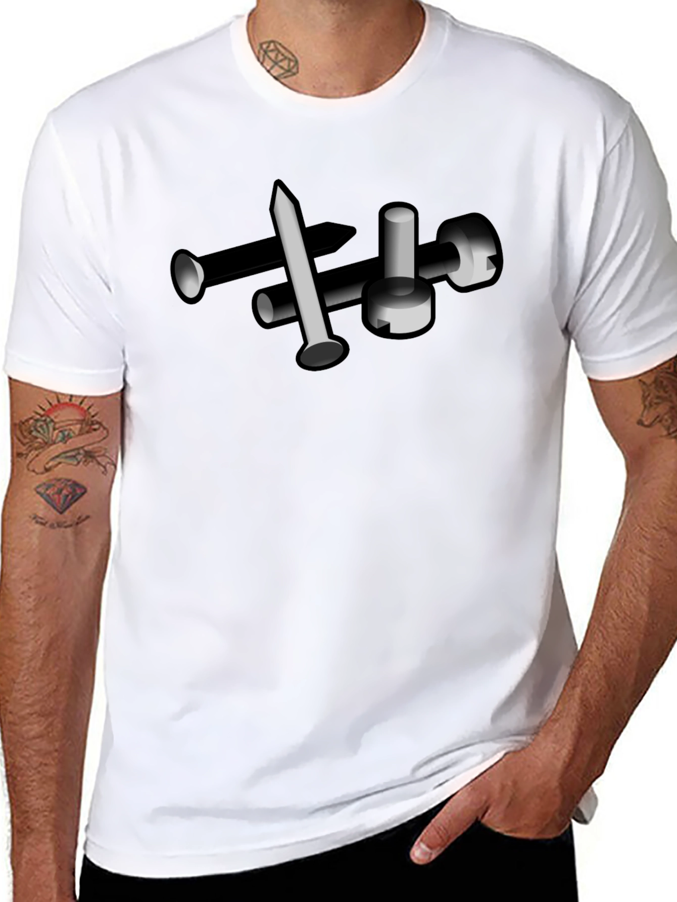 Nails & Screw Graphic Tee - Black Cotton T-Shirt