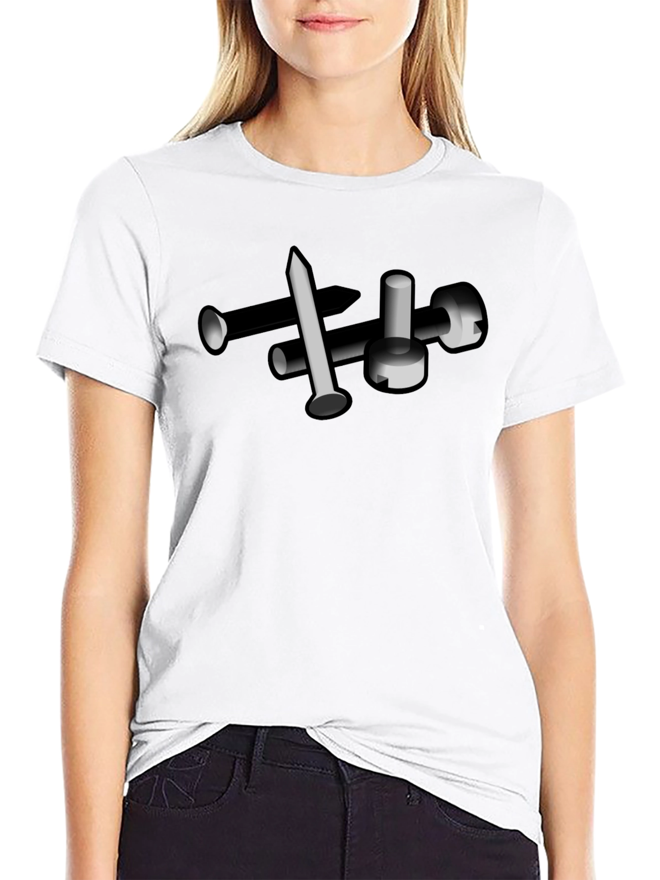 Nails & Screw Graphic Tee - Black Cotton T-Shirt