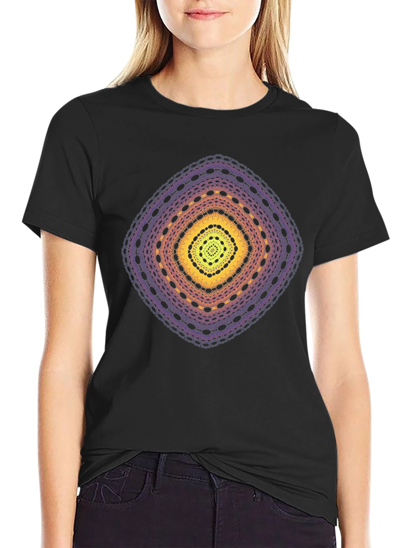 Abstract Diamond Graphic T-Shirt - Black