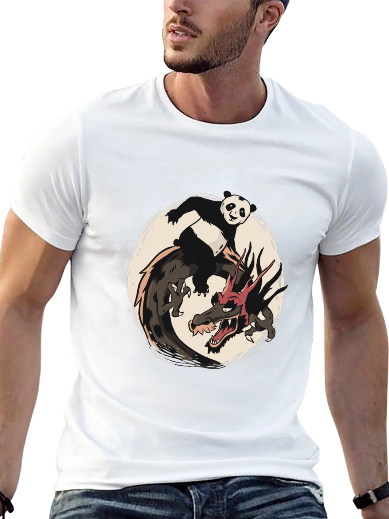 Panda and Dragon Graphic Tee - Unique Design
