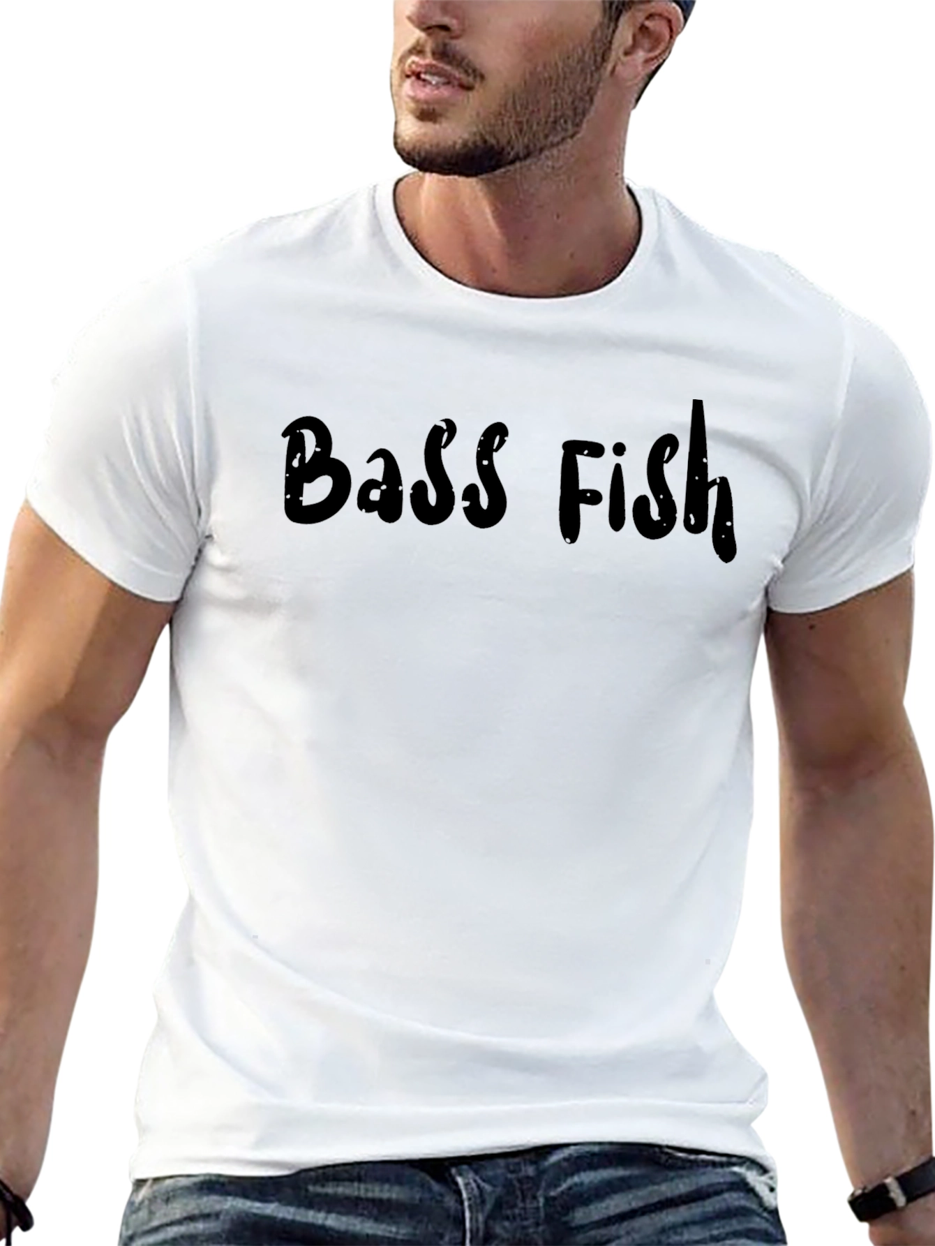 Bass Fish Graphic Tee - Black Crew Neck T-Shirt