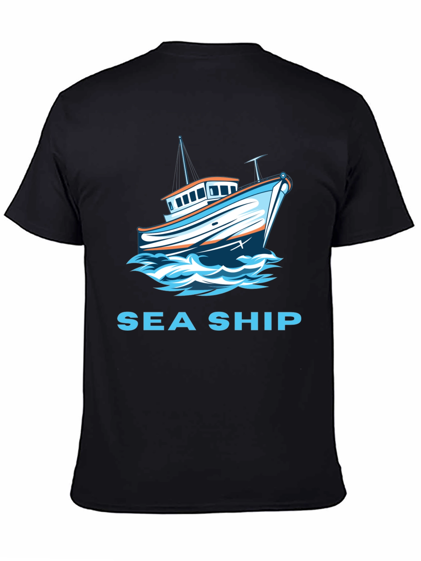 Sea Ship Graphic T-Shirt - Black