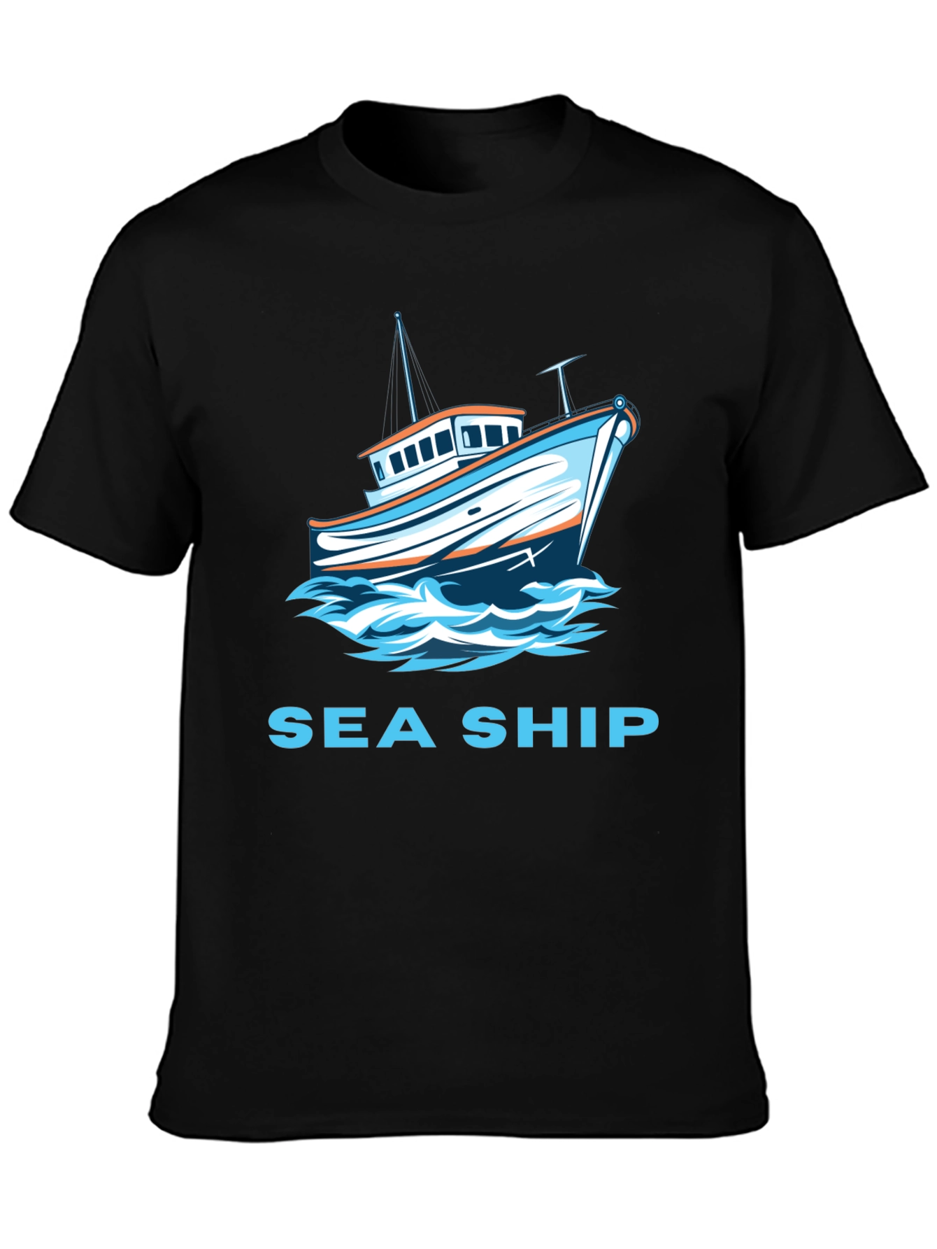 Sea Ship Graphic T-Shirt - Black