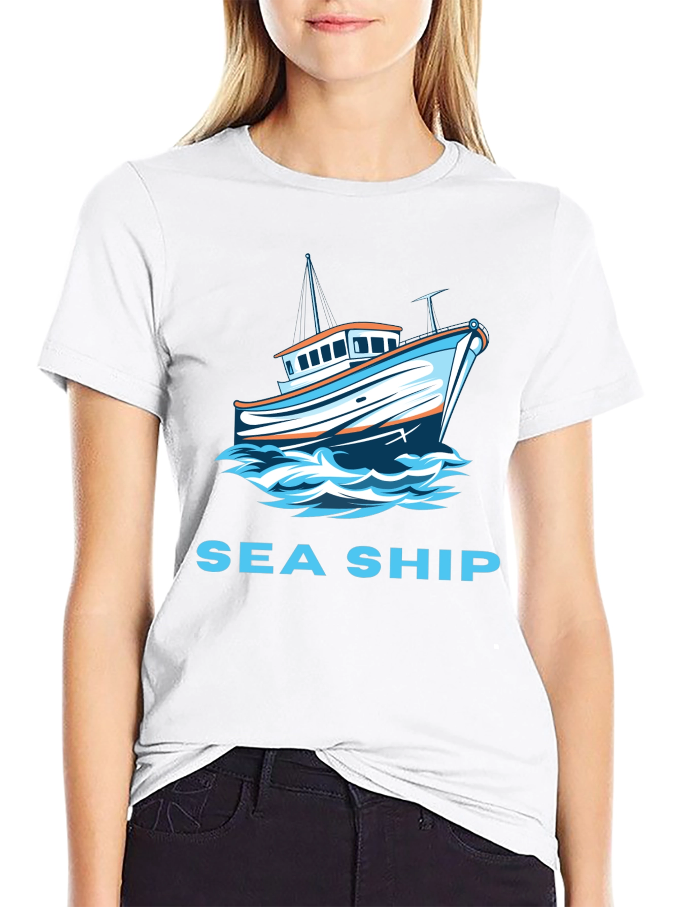 Sea Ship Graphic T-Shirt - Black