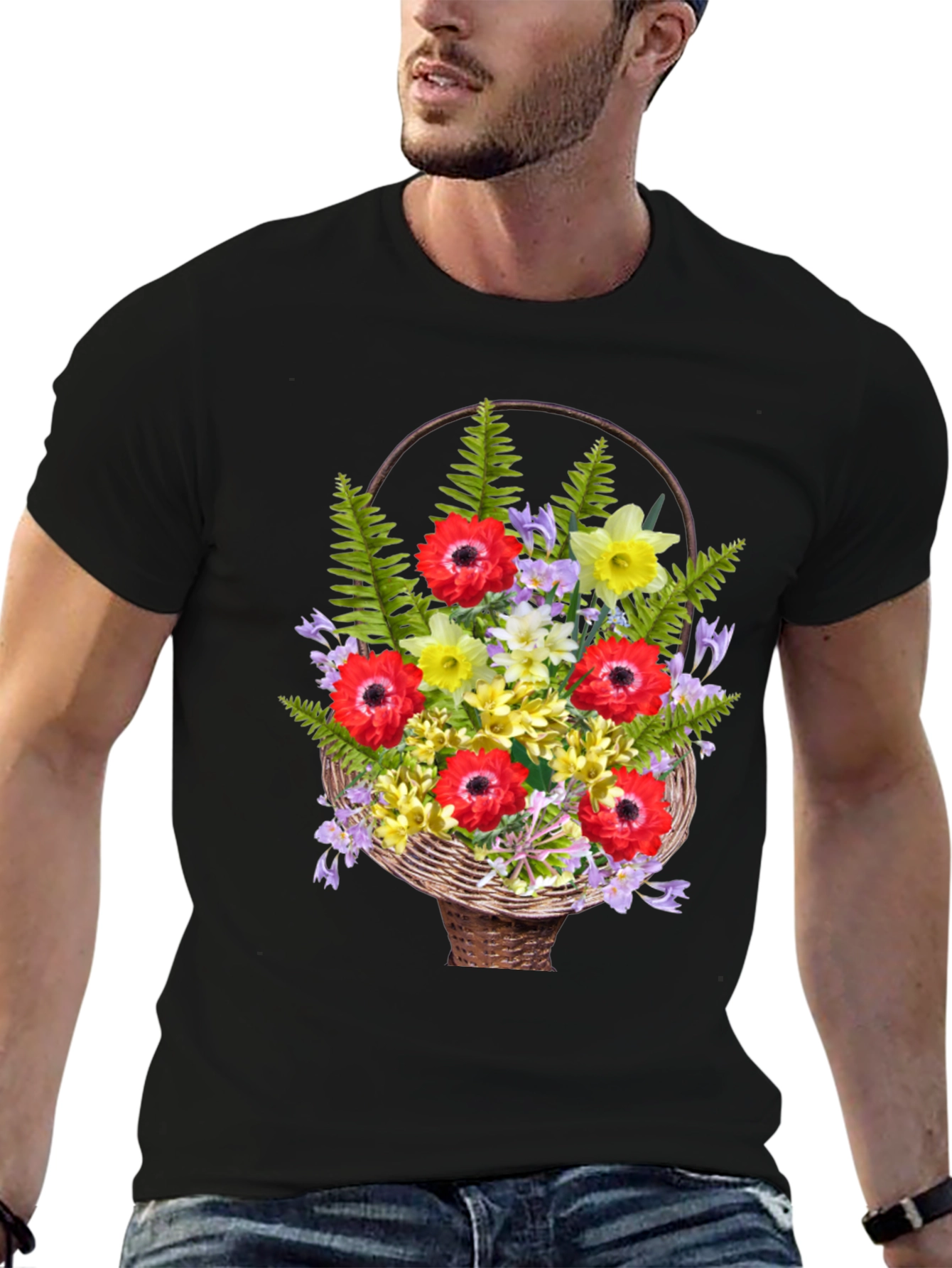 Floral Basket Graphic Tee - Stylish Casual Wear