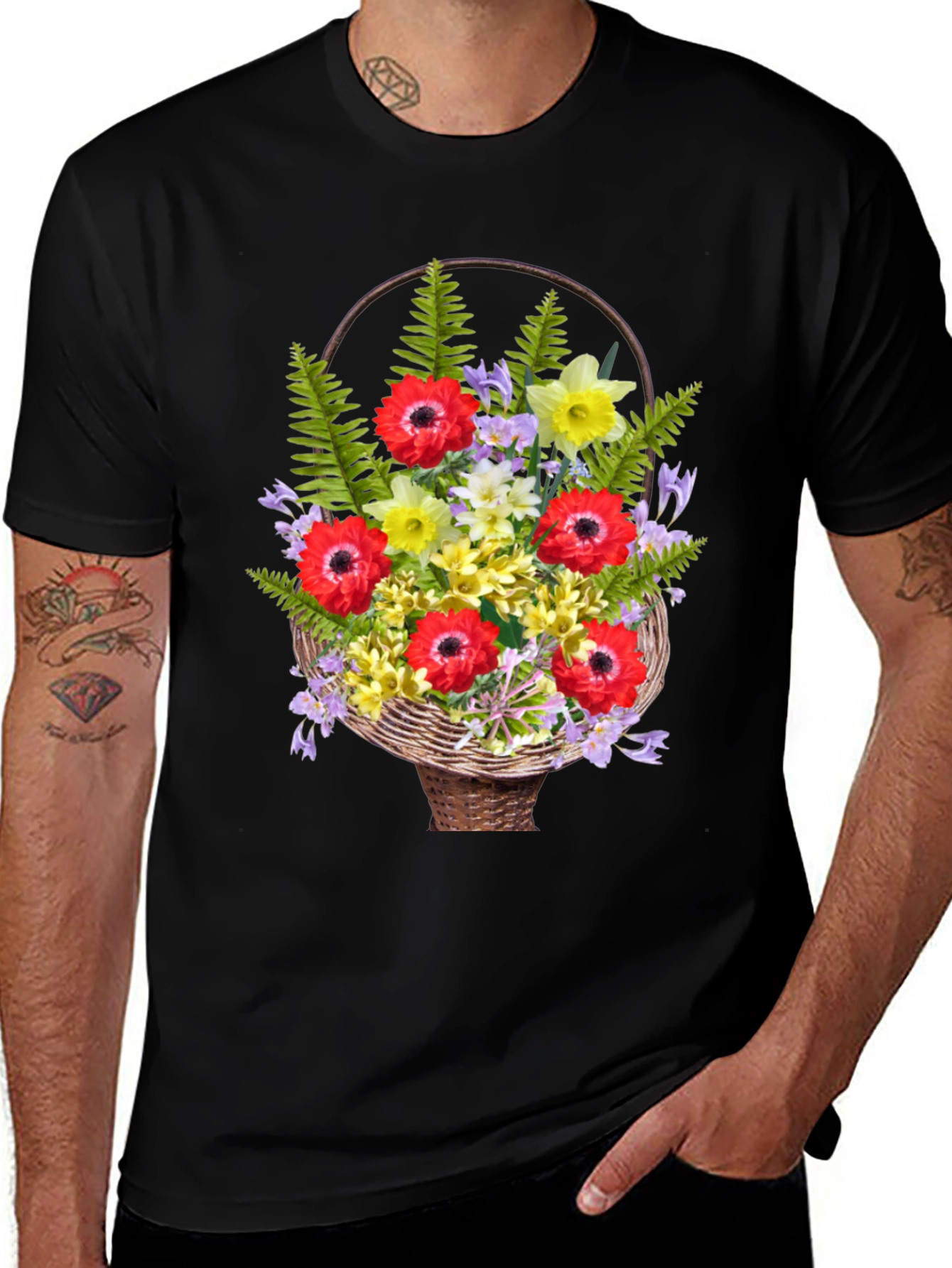 Floral Basket Graphic Tee - Stylish Casual Wear