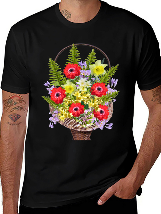 Floral Basket Graphic Tee - Stylish Casual Wear