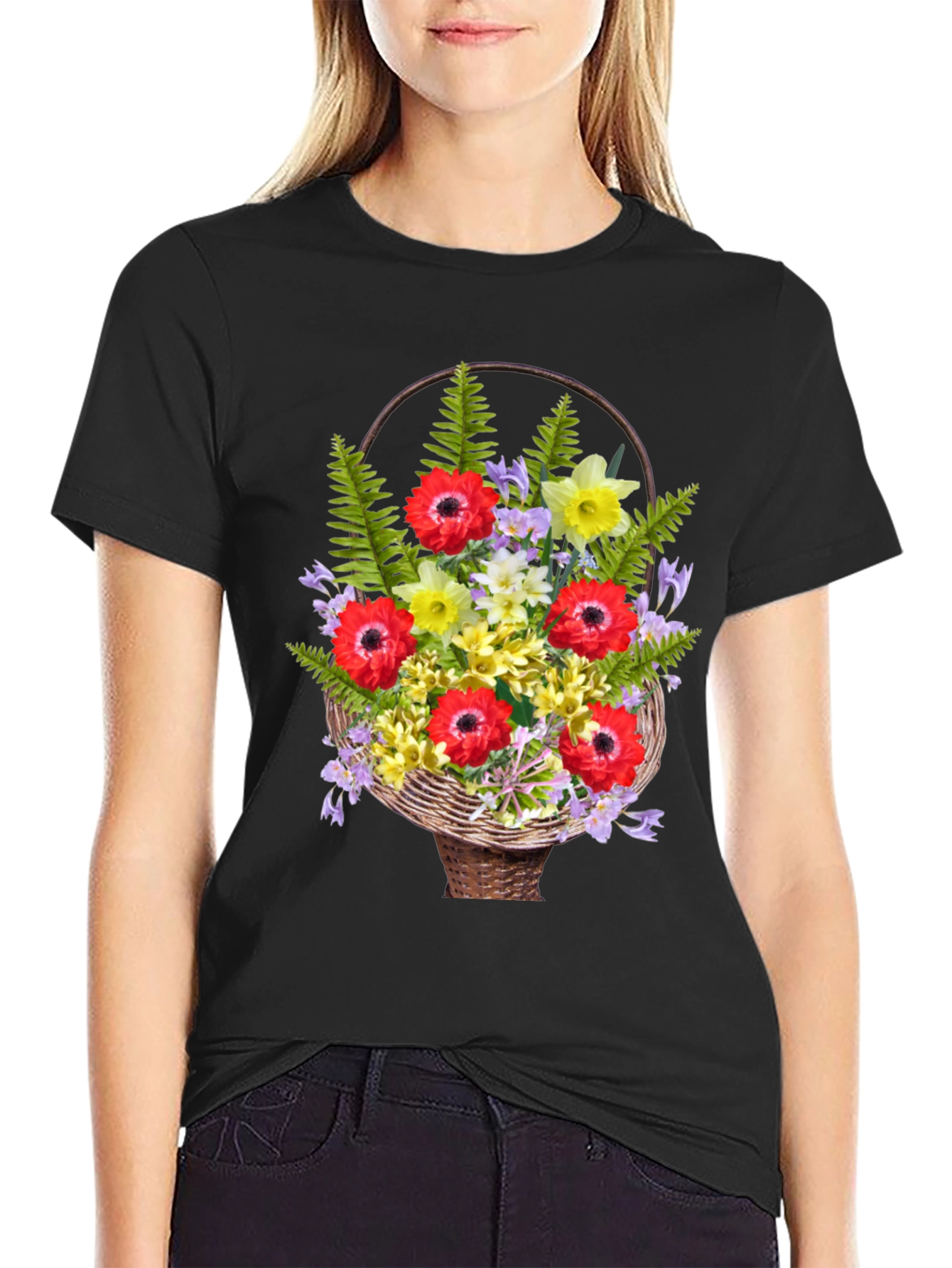 Floral Basket Graphic Tee - Stylish Casual Wear