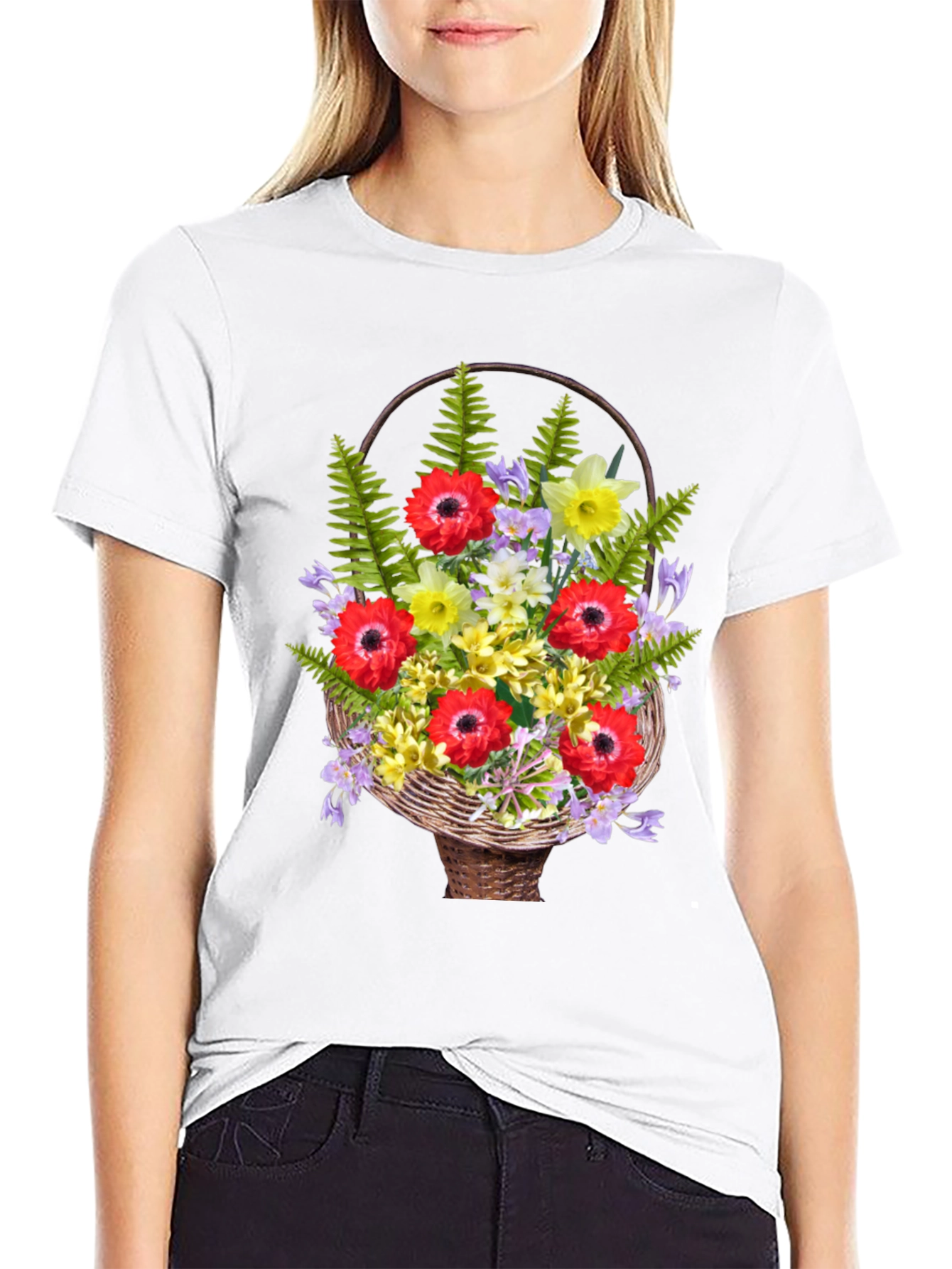 Floral Basket Graphic Tee - Stylish Casual Wear