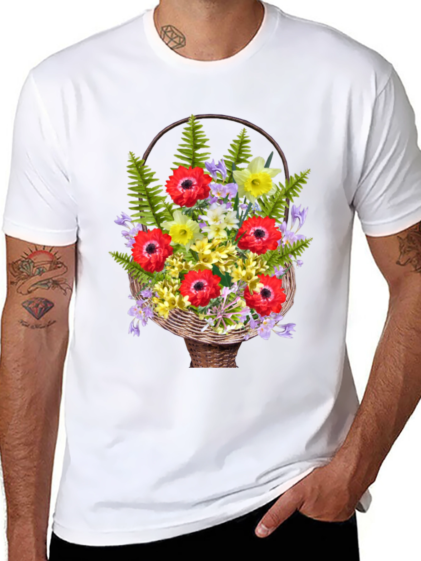 Floral Basket Graphic Tee - Stylish Casual Wear