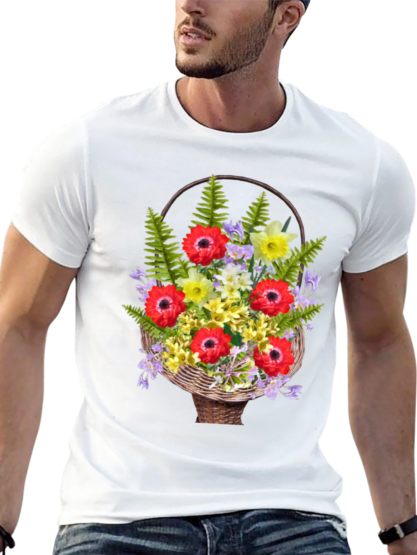 Floral Basket Graphic Tee - Stylish Casual Wear