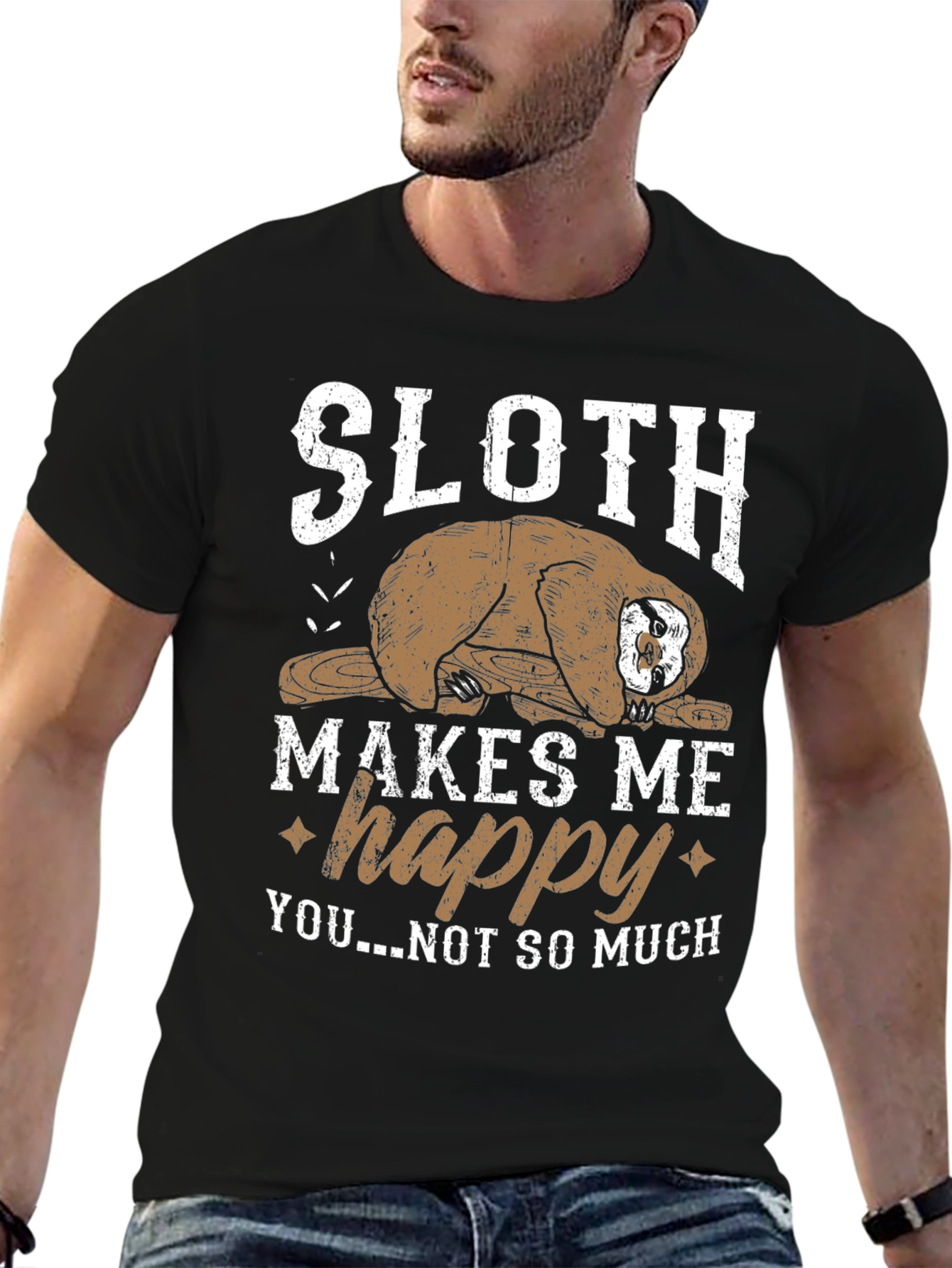Sloth Makes Me Happy Black Graphic Tee